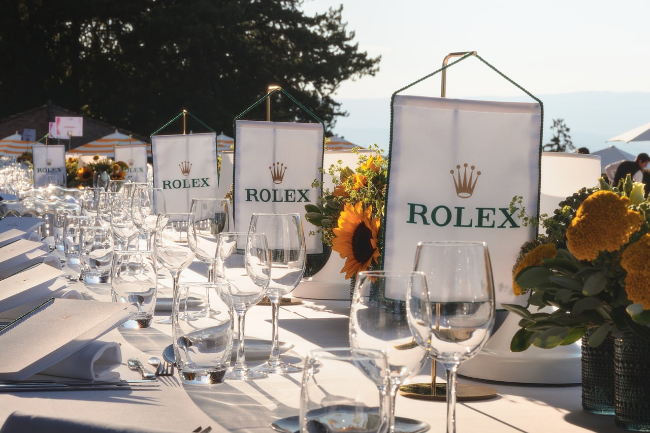 Dinner table set at sunset